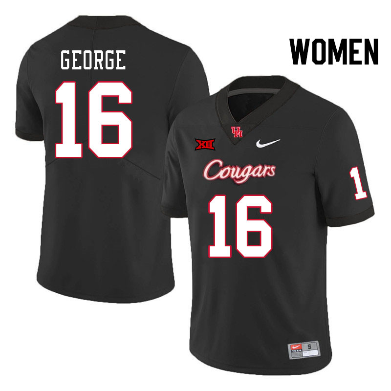 Women #16 Brian George Houston Cougars Big 12 XII College Football Jerseys Stitched-Black